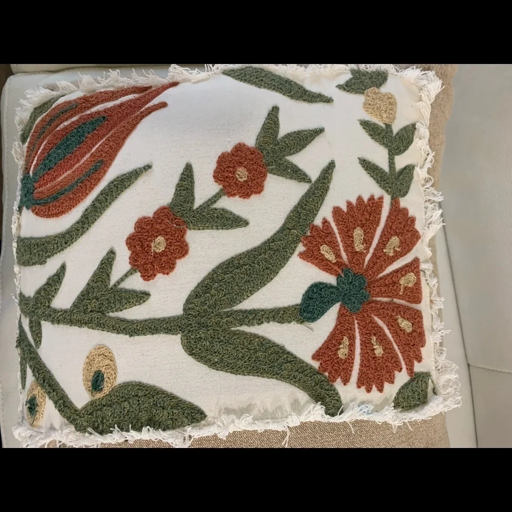 Shabby chic Floral Accent Pillow - Tan and Green